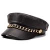 Metal Chain Decor Newsboy Cap PU Leather Flat Top Cap Stylish Baker Boy Cap  For Women