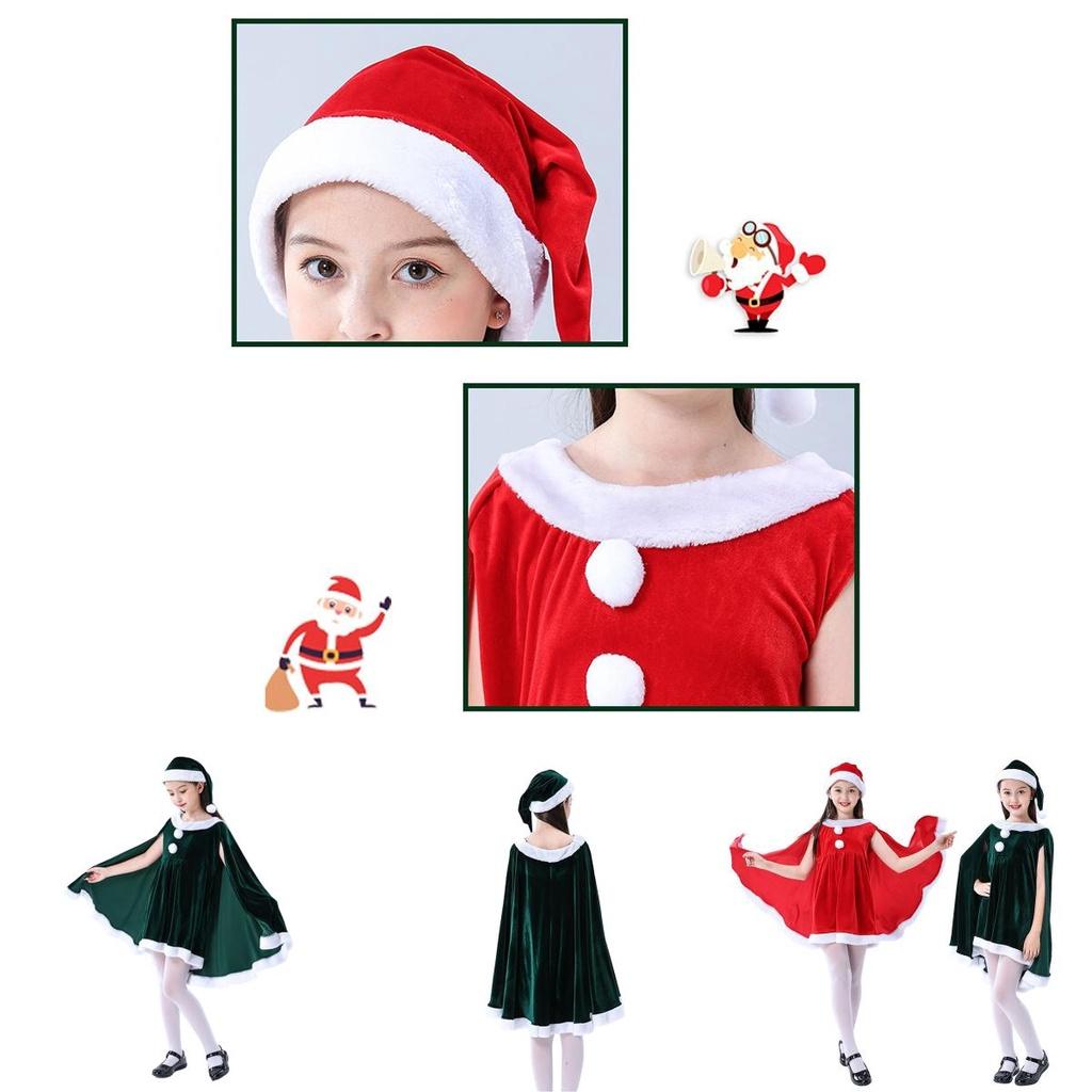 Чарівний Різдвяний Оксамитовий Костюм для Маленьких Дівчаток з Плащем-Накидкою Санта Клаус Ельф