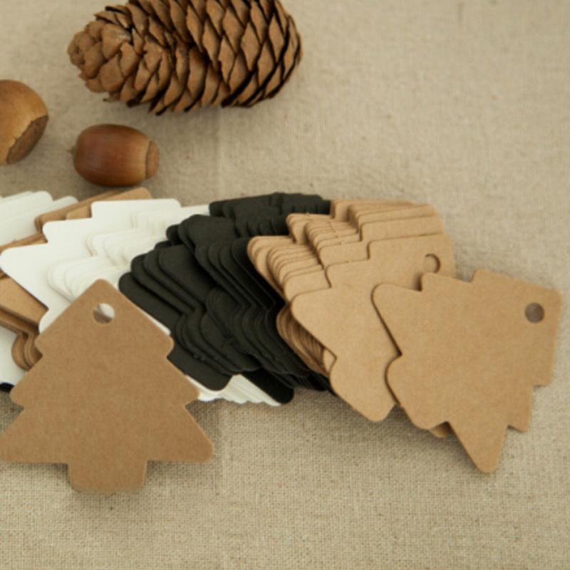 100pcs 5.5*5.4cm DIY Kraft Christmas Tree Shape Hang Tag Christmas Party Deco Paper Cards Gift Tag