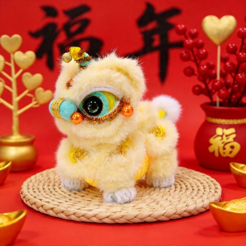 Handmade Lion Dance Plush Toy Cute Chinese New Year Decoration Lion Dance Ornament Car Decoration