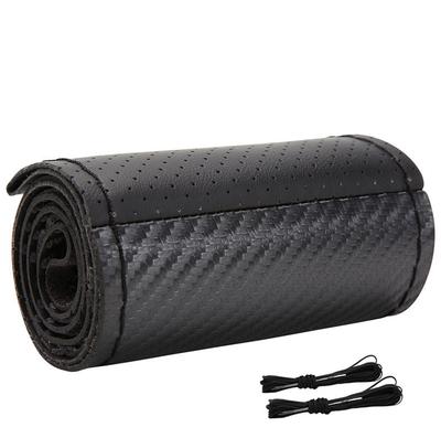 New 38CM Deluxe Black Carbon Fiber & Leather Car Steering Wheel Cover Trim Universal