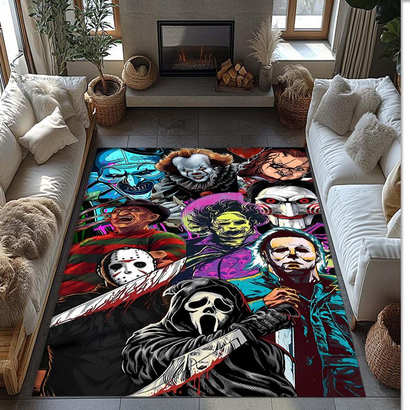 Horror Printed Flannel Area Rug Non Slip Soft Polyester Floor Carpet Indoor Decor Mat for Bedroom Living Room Sofa