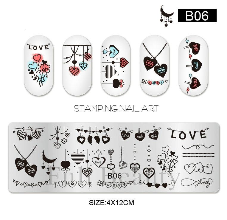 Nail Art Printing Small Long Steel Plate Valentine's Day Love DIY Painted Printing Stainless Steel Nail Printing Plate