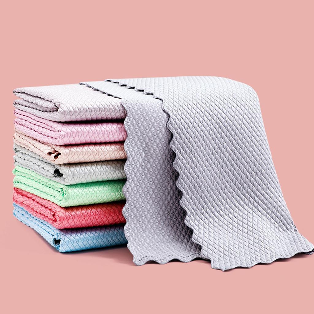 Thickened Kitchen Absorbent Rag, Lock Edge Striped Household Cleaning Coral Dish Cloth Nonstick Oil Scouring Pad
