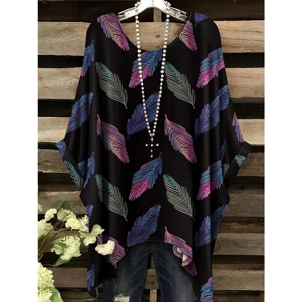 New Woman Elegant Peacock Print T-Shirts Casual Loose Machine Washable O-Neck Short Sleeve Summer Fashion Streetwear Clothing