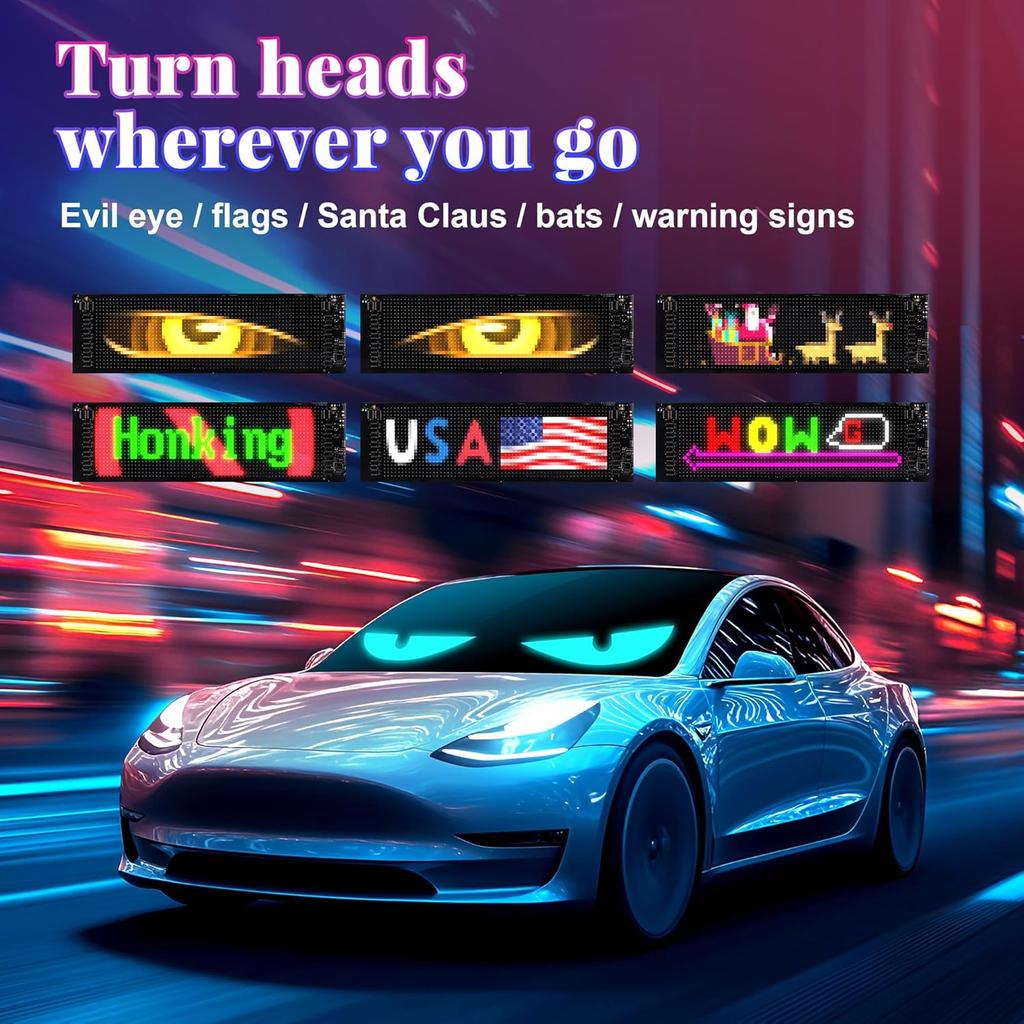 Multi-Panel Sync Led Eyes Display 96X16 LED Sign (23.4"X4.73") | USB 5V Programmable Scrolling Text/Animation | APP + Remote For Car/Store