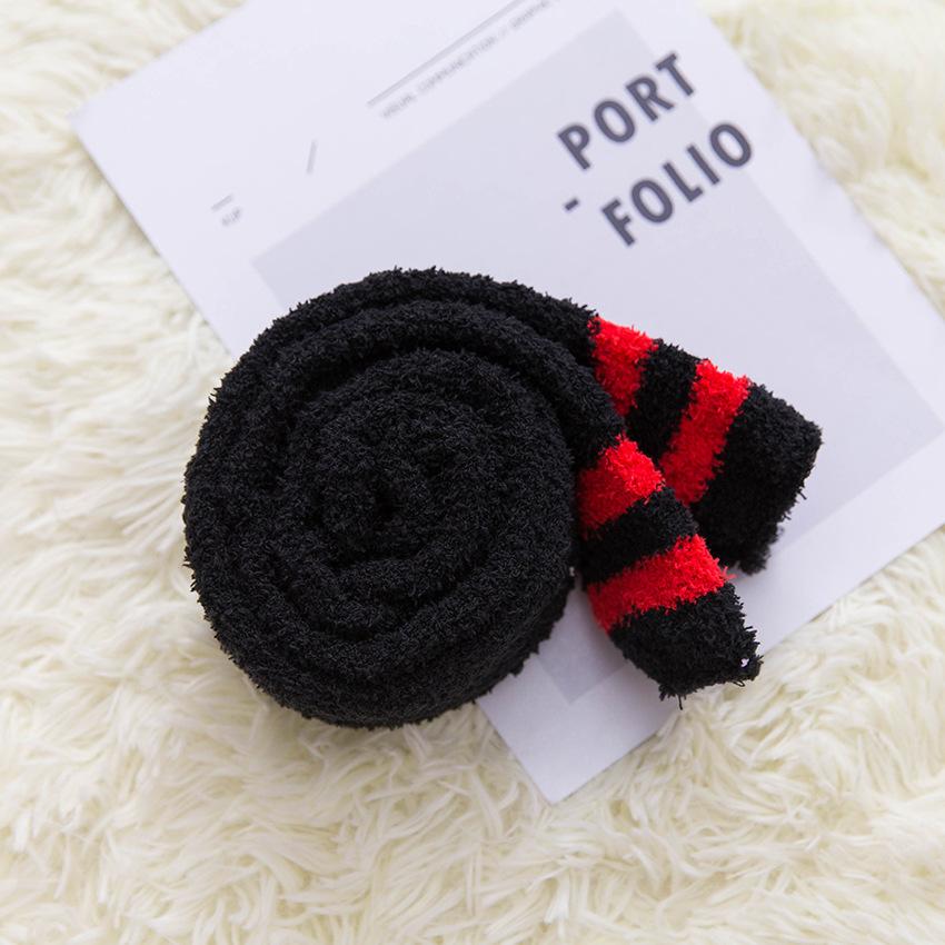 

Soft Coral Fleece Knee Socks Winter Warm Girl Women Cute Cartoon Animal Stockings Striped Cozy Thigh High Christmas