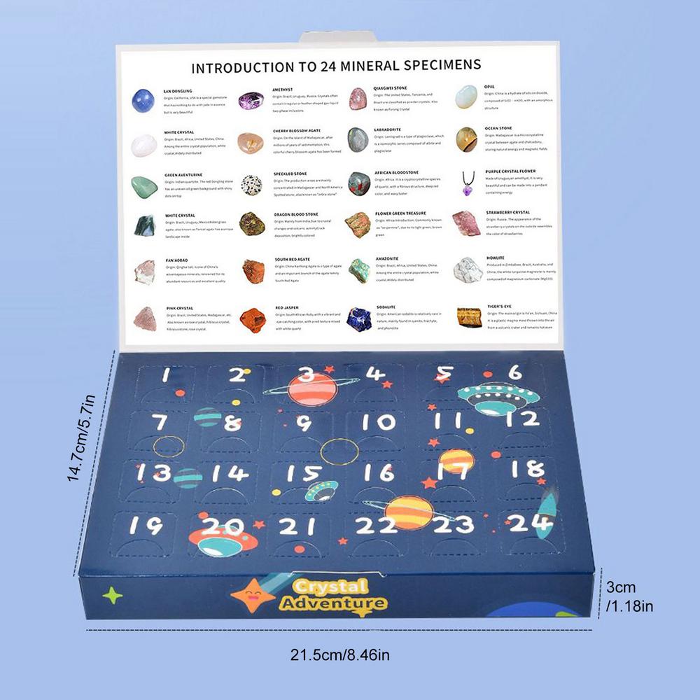 Kristall-Countdown-Kalender 2025 Für Kinder 24-Tage-Countdown-Kalender Mit Natürlichen Mineral Edelsteinen Saisonale Feiertags-Advents