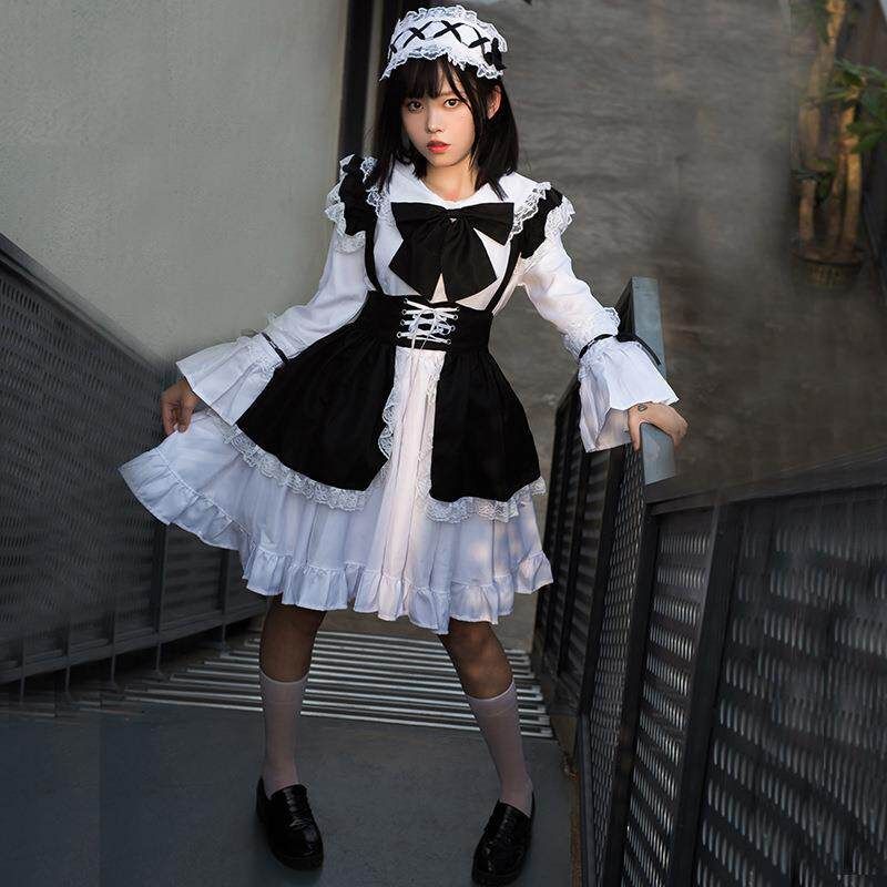 Lolita Maid Cosplay Restaurant Cafe Work Uniform Long Dress Black and White Maid Outfit Party Event Dropshipping