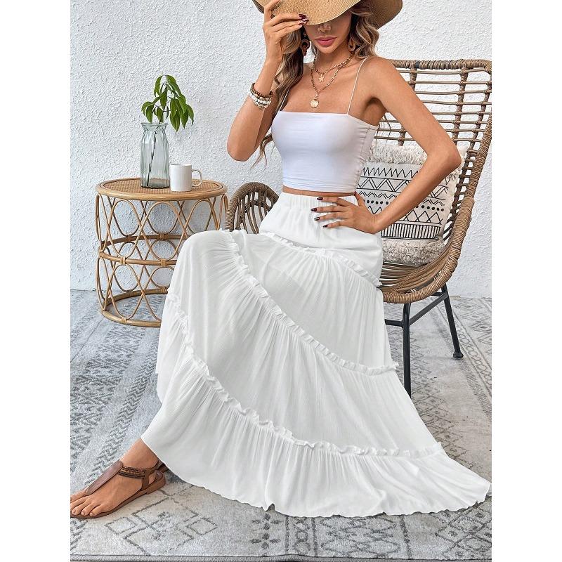 Direct sales pleated skirt spring and summer elastic high waist cover mid-length skirt sweet A-word cake skirt, female