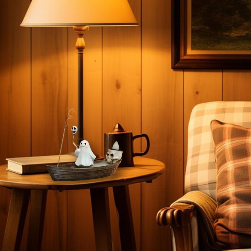 Halloween Ghost Resin Cone Backflow Incense Burner Smoke Fountain Diffuser, Ghost Ship Ornament for Aromatherapy/Yoga/Home Decor