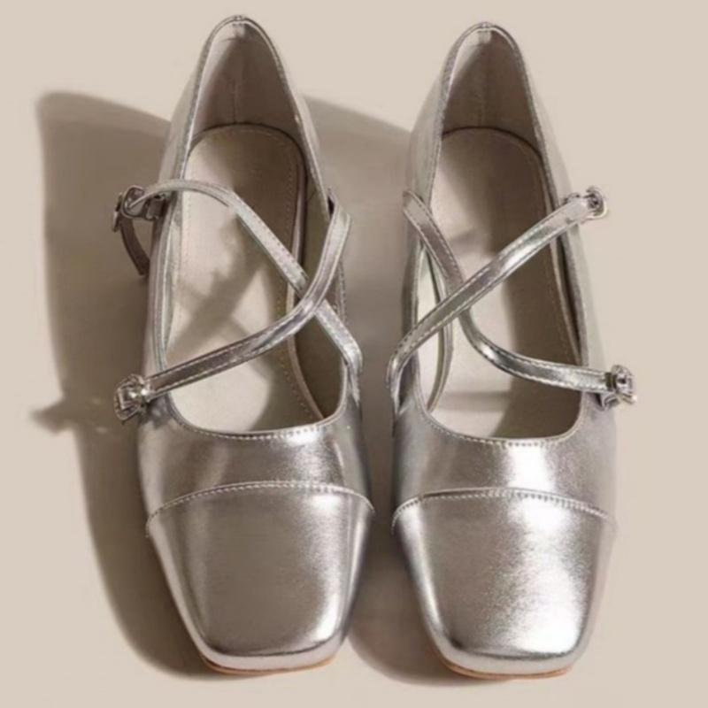 

Fashion Low Heeled Mary Jane New Single Women Shoes 2025 Retro Thick Heeled Elegant Ballet Shoes Cross Buckle Shallow Soft Sole Shoes 39