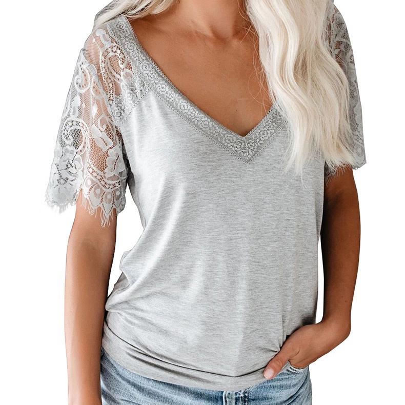 YYFS Dámska móda Ležérne Leto Jar Jednofarebná potlač Blúzky a košele s krátkym rukávom a výstrihom do V