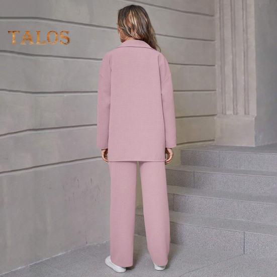 2 Pcs/Set Fall Spring Women Shirt Pants Set Long Sleeves Lapel Button-down Blouse with Chest Pocket Elastic Waist Trousers OL Commuting Sport