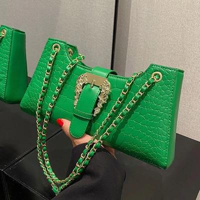 Chic Luxury Underarm Bags for Women Crocodile Pattern Chain Shoulder Bags Blue Clutch Green Underarm New Fashion