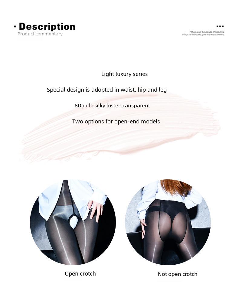 Qinghe Women's Ultra-Thin Black Open Crotch Pantyhose - Large Size, Sexy Sheer Look