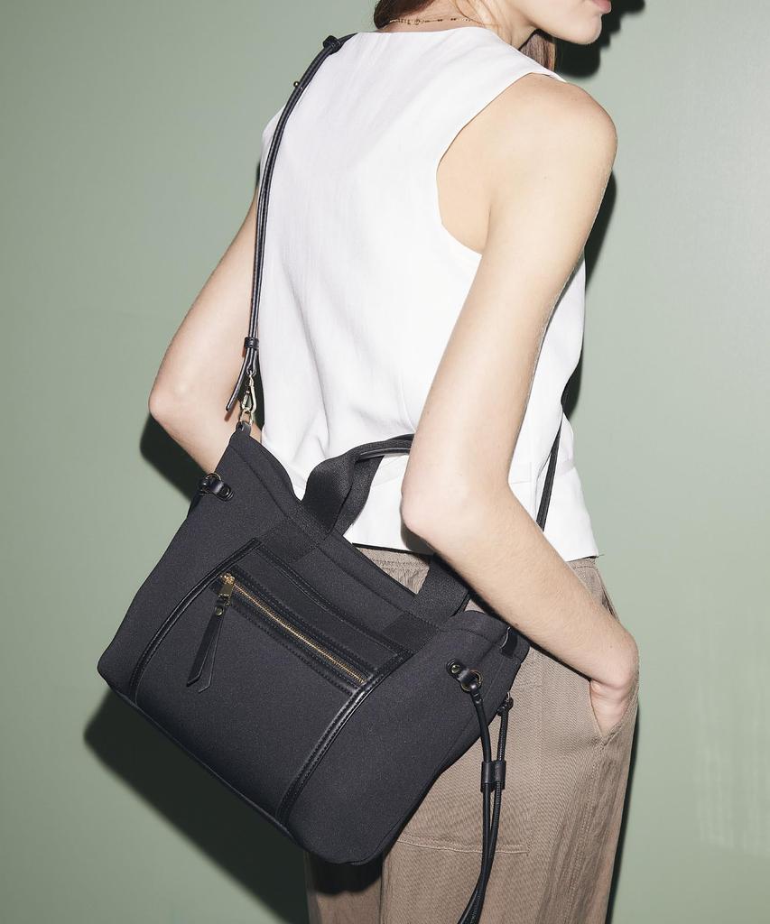 [TREASURE TOPKAPI] Neoprene Mini Tote Bag with Front Pocket, 2-way Shoulder Strap