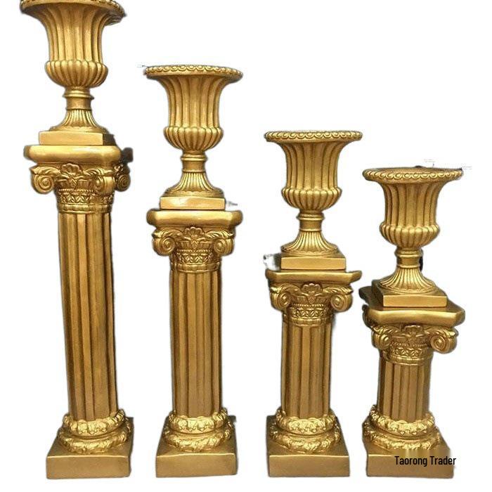 Wedding Gold Roman Column Flower Stand – European Stripe Trophy Fiberglass Décor