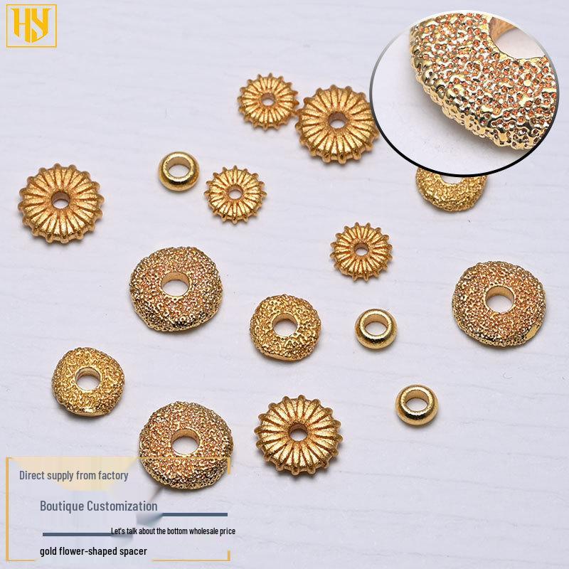 24K Gold Color Sunflower Polka Dot Flat Spacer Beads for DIY Jewelry.