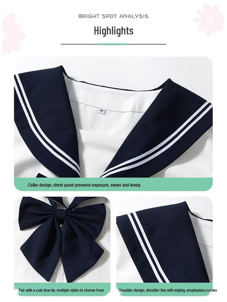 Navy Collar White Sailor Suit JK Uniform Set with Skirt