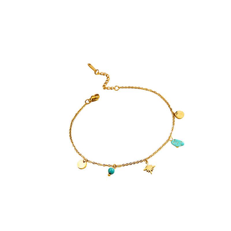 Metallic Turquoise Geometric Disc Anklet with Star and Butterfly Ornaments - Cold Temp Niche Style Accessories