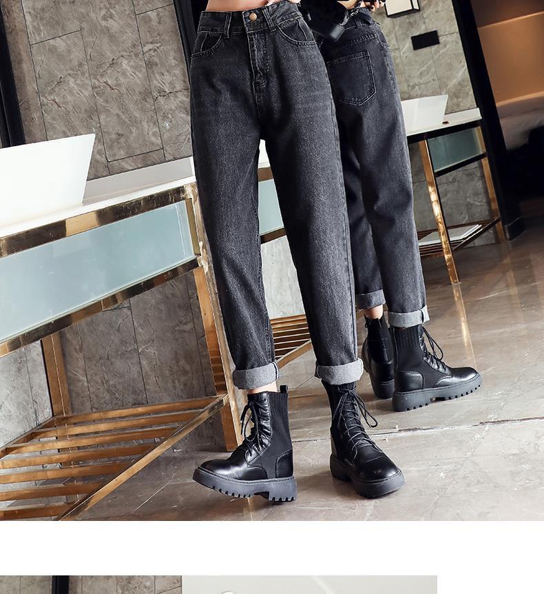 Women's High-Waisted Loose Slimming Winter Jeans - Plus Velvet, Gray, Belly-Covering Casual Harem Carrot Pants