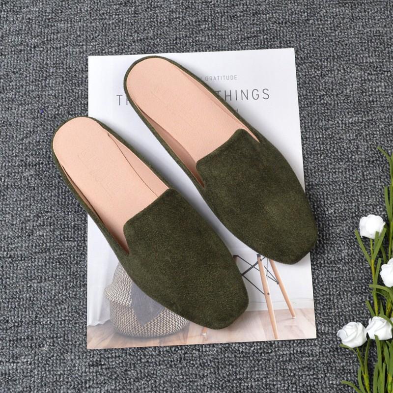 

Baotou Flat Half-boots Women s Outerwear Without Heel, Square Toe, Single Shoe, Moulle , Suede Material, Large Size. 40