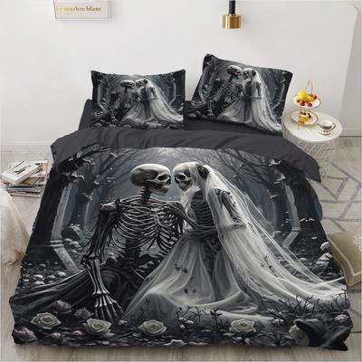 Skull Wedding Cartoon Comforter Sets Bedding Set Double Queen King Twin Full Size Duvet Cover Set Kids Girls White Bed Linen