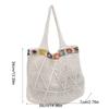 Fashion Flower Knitting Shoulder Bag Large Capacity Hollow Crochet Tote Bag Solid Color Shopping Bag Woven Handbag Female