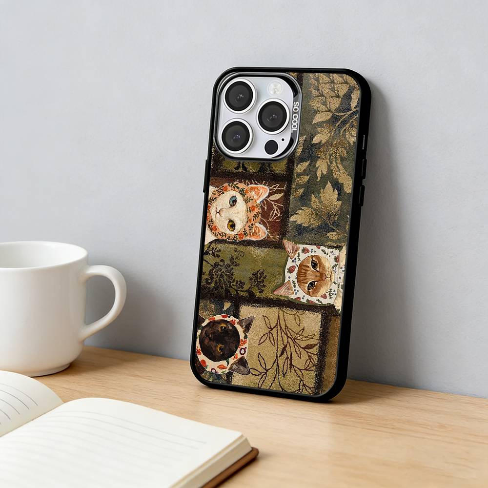 Whimsical Cats Phone Case For iPhone 17,16,15,14,13,12,11 Plus,Pro Max,XS,Colorful Silver Phone case Funda Cover iPhone16pro