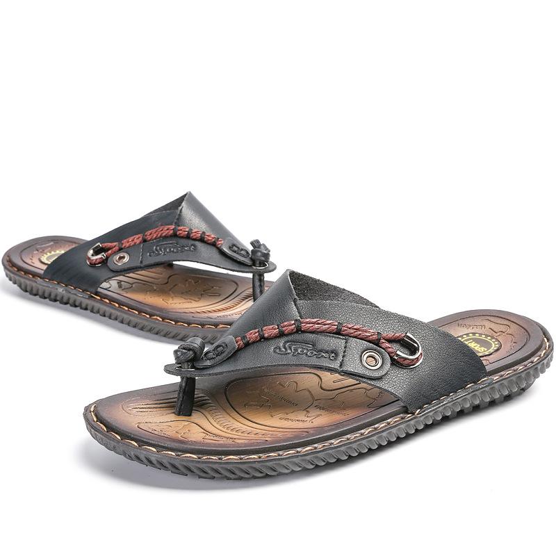 

Big Size 46 47 Men Flip Flops Leather Slippers Summer Men Flip Flops Outdoor Slippers Breathable Comfortable Men Flip-Flops 46 чорний
