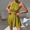 Women 2 Piece Halter Neck Crop Top And Skirt Set Casual Summer Outfit