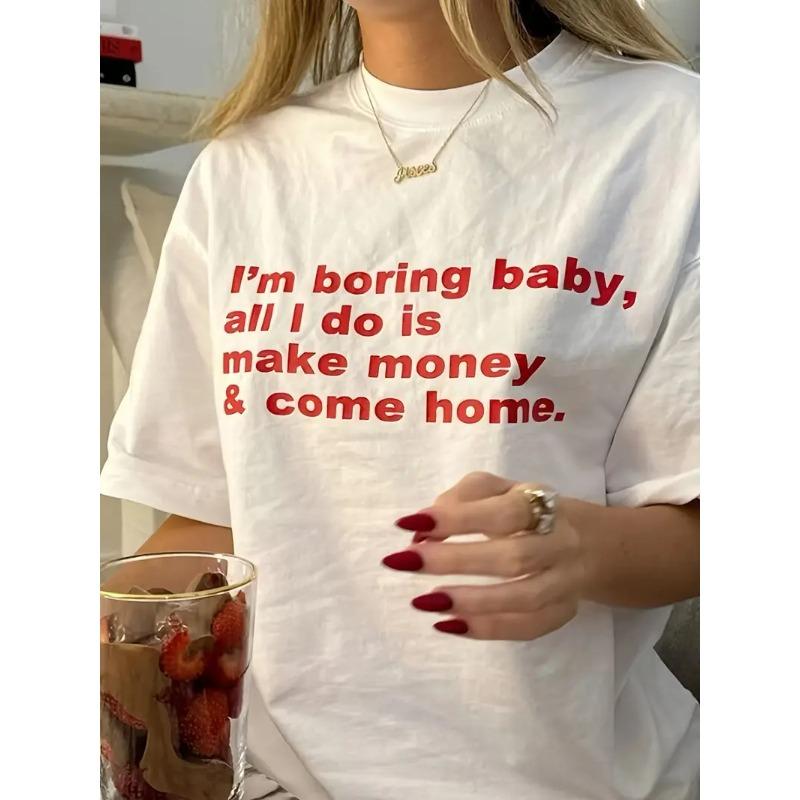 

100 Cotton Hip Hop WomenS Summer Casual Crew Neck TShirt with Red Letter Print Short Sleeve Oversized T Shirt S