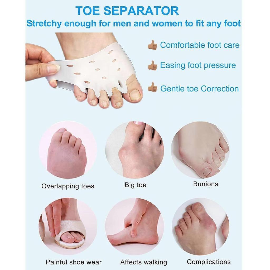 2 Pairs Silicone Toe Separators, Bunion Corrector Cushion, Metatarsal Pads, Ball of Foot Cushions, Breathable Soft Gel Foot Cushions for Men Women Str