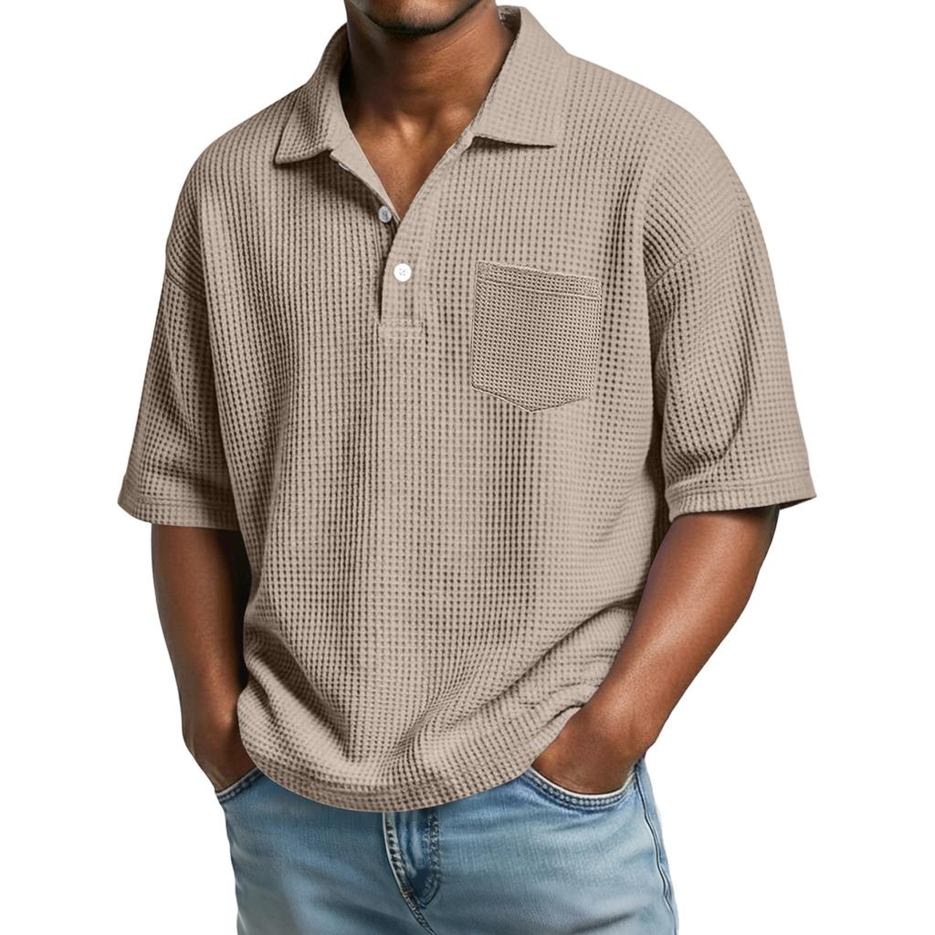 Men's basic stand,up button collar short,sleeved shirts