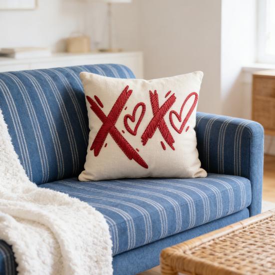 Valentine's Day Pillow Cover 18" Faux Fur Love x 18" Soft Plush Heart Pillowcase Embroidery Throw