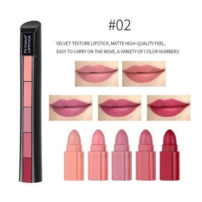 Lucidalabbra, tinta labbra, balsamo labbra, matita labbra, colorazione difficile da rimuovere, tatuaggio, tinta rossetto, set 5 in 1 opaco, 02, 1 pezzo
