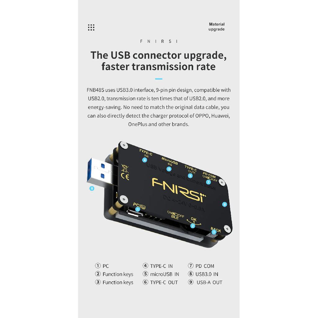 FNB48S PD trigger Voltmeter ammeter Current and Voltmeter USB tester QC4 + PD3.0 2.0 PPS fast charging protocol capacity test