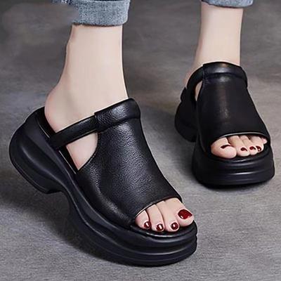 Mezza Pantofola da Donna Indossabile in Morbida Pelle, con Design a Bocca di Pesce, Suola Spessa e Piatta, per Aumentare l'Altezza, Nuovo Stile Estivo