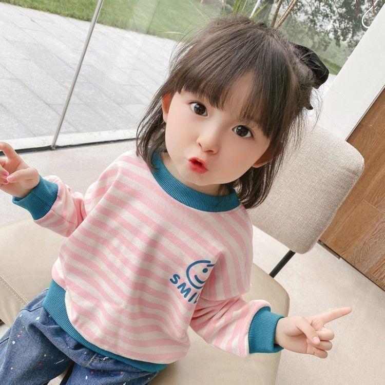Girls Long Sleeve Striped Lightweight Base Layer Top for Spring Autumn