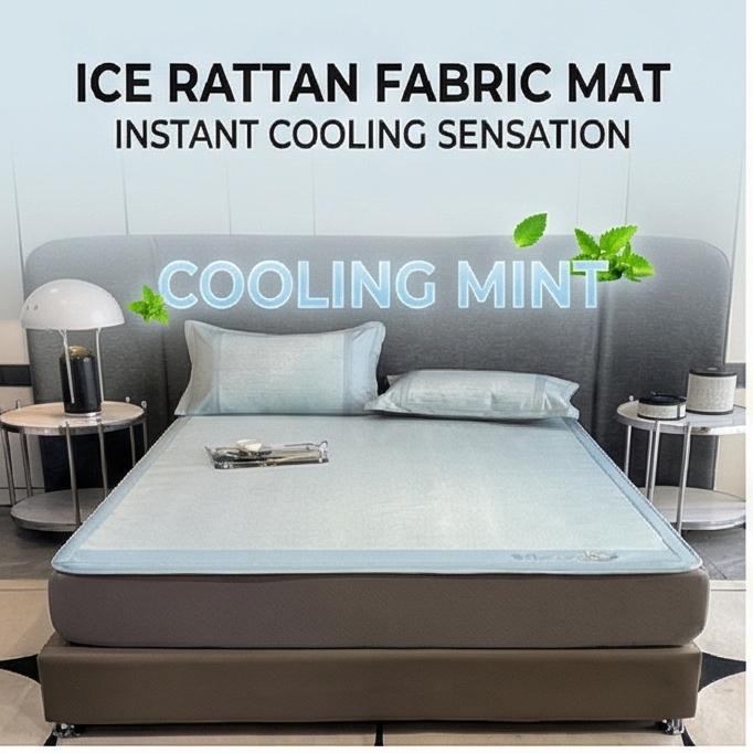 Antibacterial Ice Silk Cooling Mat 3-Piece Set Machine Washable Fitted Bedding for Home Bedroom 150x200 180x200cm