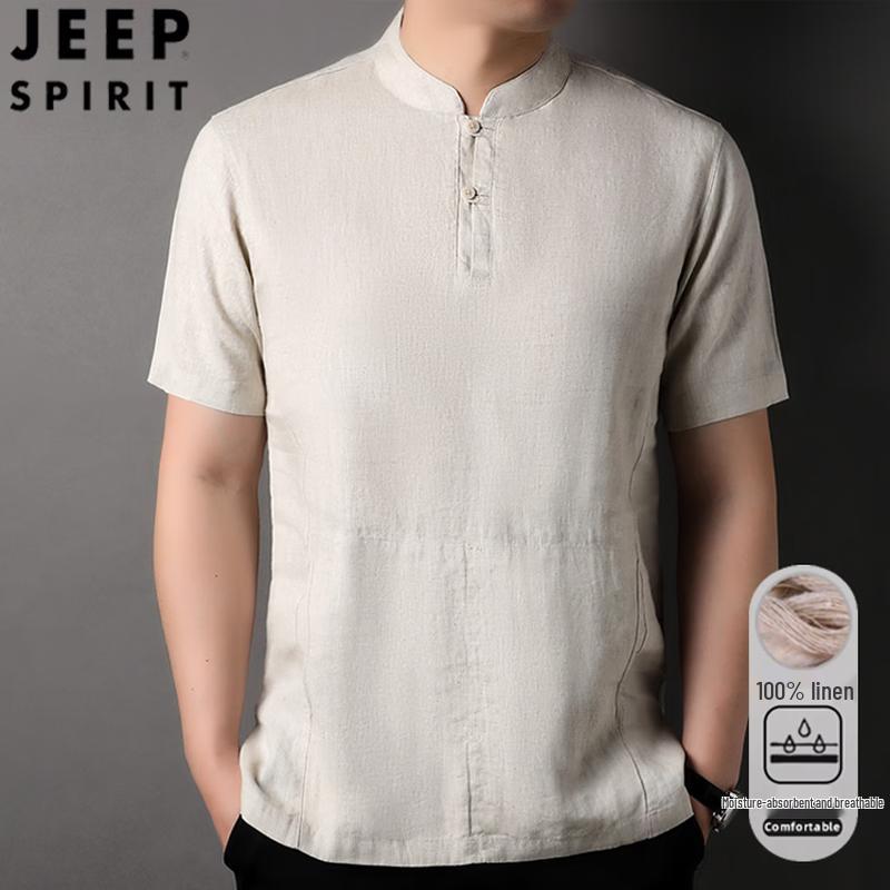 

Мужская льняная рубашка-поло JEEP SPIRIT с воротником-стойкой и коротким рукавом L