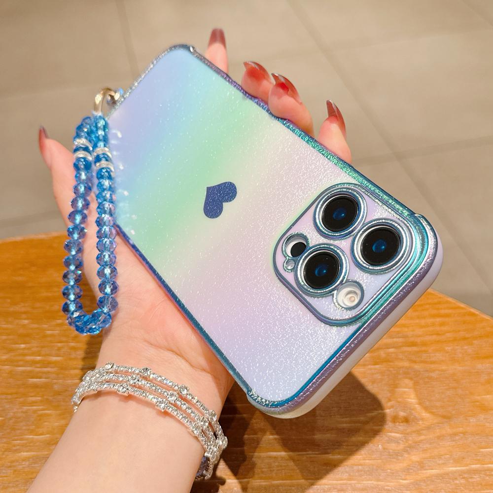 KEYSION Custodia per Telefono in TPU Colorata a Gradiente per iPhone 13 14 15 16 17 Pro Max 17 Air 16e 16 Plus Cover Posteriore Antiurto con Braccialetto di Cristallo