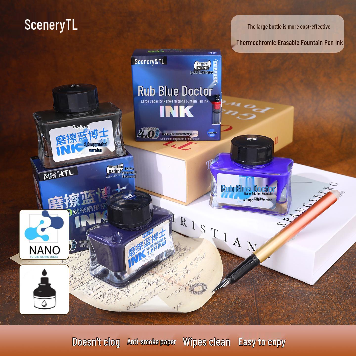 

Scenery Erasable Black Fountain Pen with Thermosensitive Ink for Students Crystal Blue