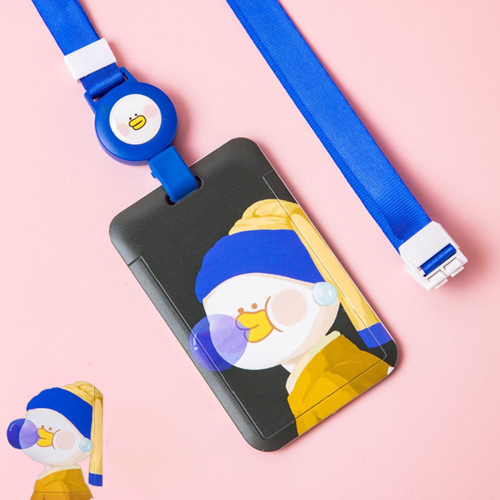 Student Hang Rope Card Holder Oil Painting Card Case Bus Card Protection Cover Pull Badge Holders