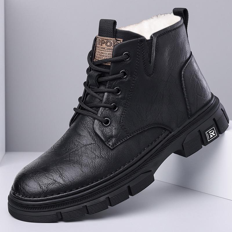 Fashion Retro Velvet Platform Boots for Men Fashion Soft Sole Winter Warm Men's Cotton Shoes New Designer Cow Leather Ankle Boots Male