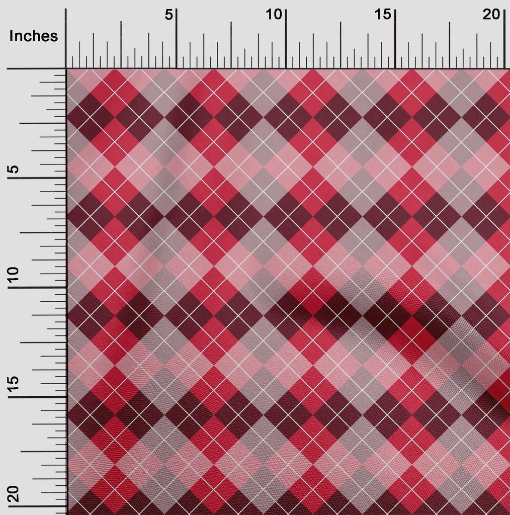 oneOone Cotton Flex Bright Red Fabric Argyle Check Dress Material Fabric Print Fabric By The Yard 40 Inches