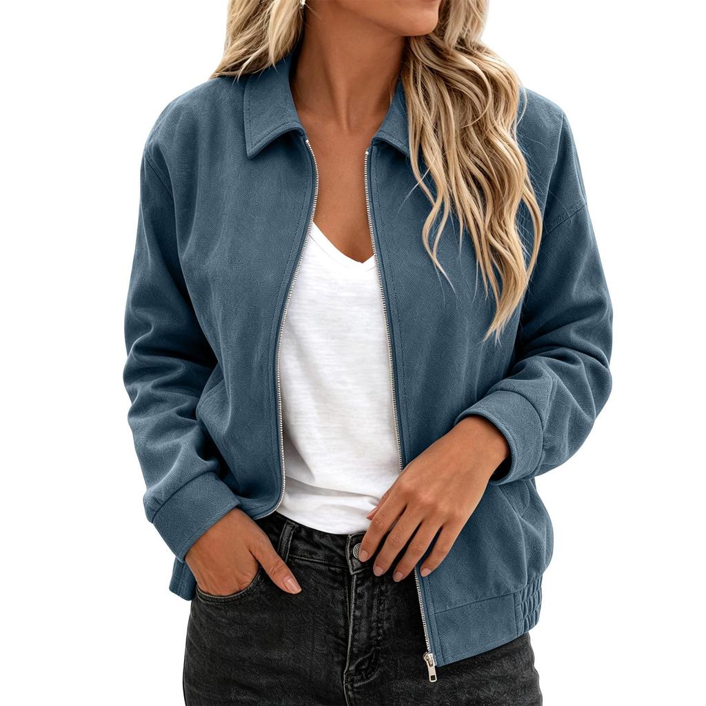 Women's Fashion Zip-Up Jacket Loose Fit Casual Outerwear