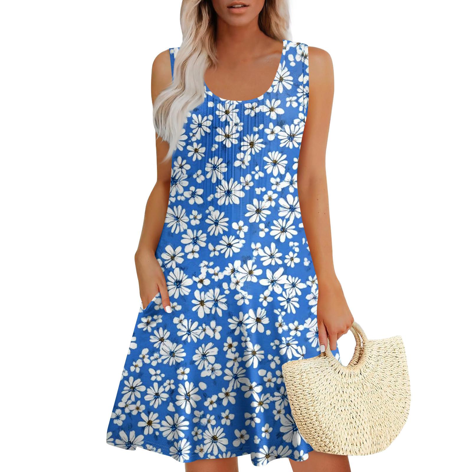 

Женские летние платья Свободные сарафаны без рукавов Платье с карманами M