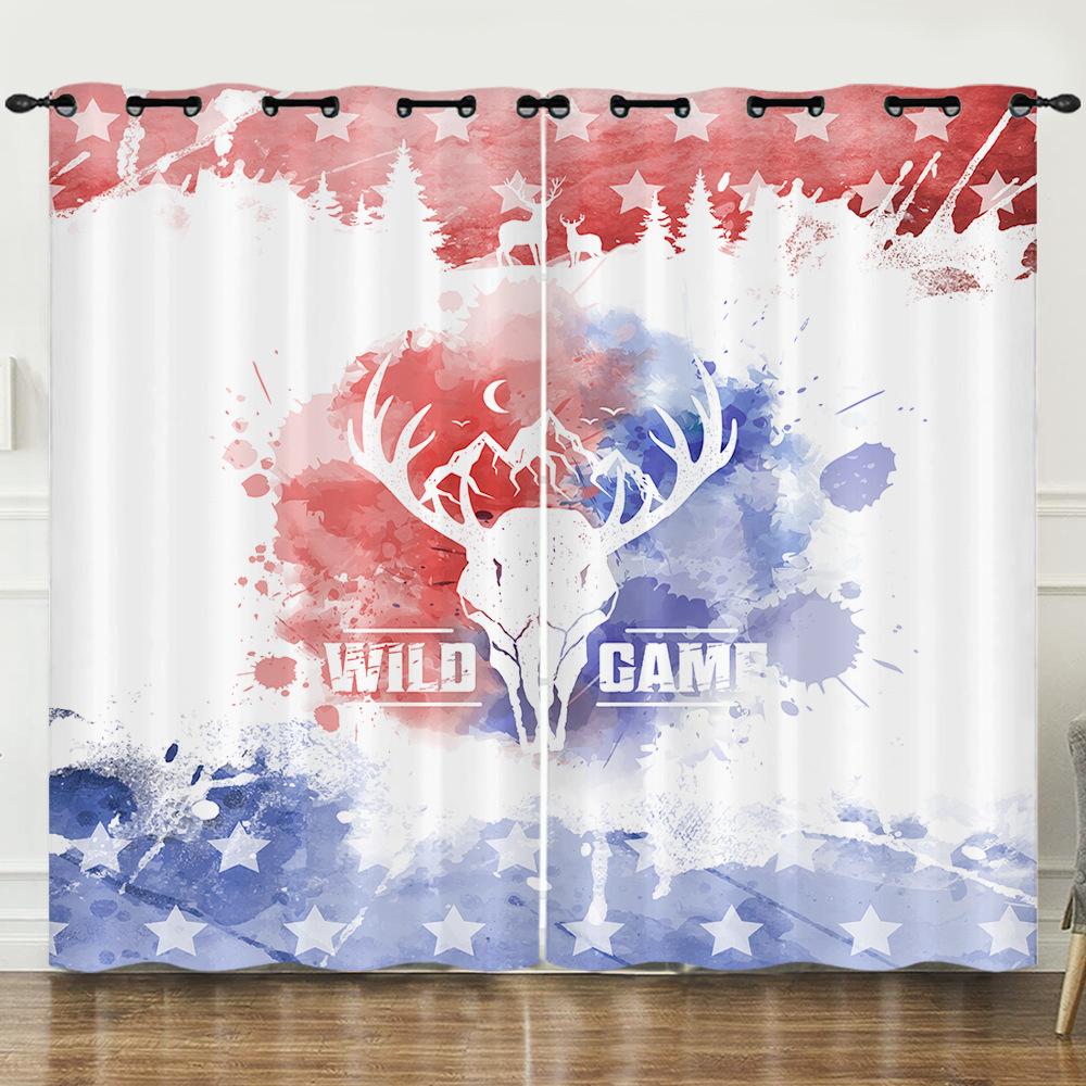 Curtains Independence Day Holiday 3D Digital Printing Blackout Curtains Perforated Flannel Curtains